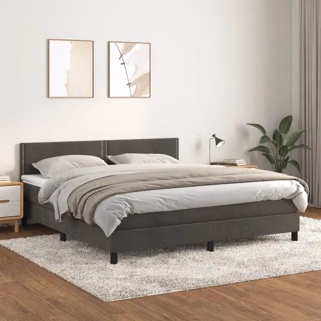 Letto Ibrido con Giroletto a Molle e Materasso vidaXL in Velluto Grigio e Bianco L/P/H: 180 x 200 x 78 cm