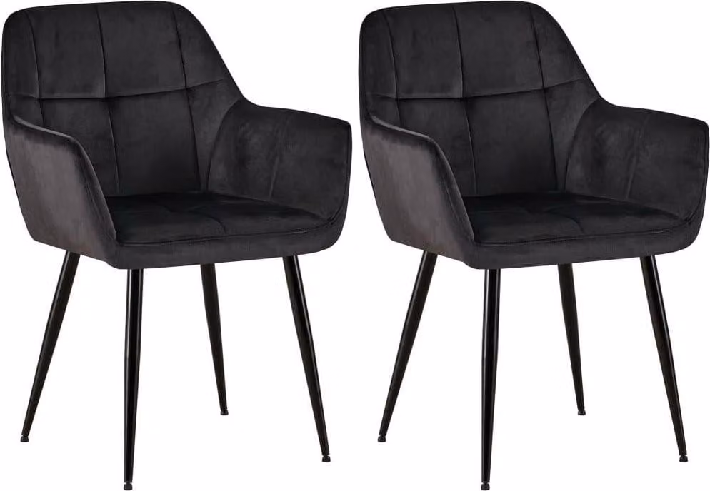 set di 2 sedie da pranzo in velluto - Sedie - Seduta confortevole, design di facile manutenzione | Colore: nero