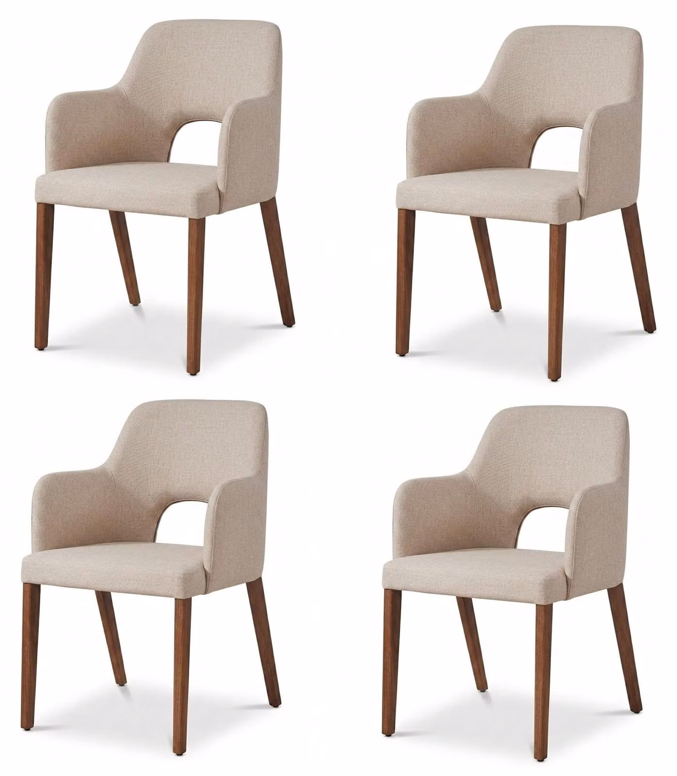 Set di 4 eleganti sedie da pranzo, beige, con braccioli, in tessuto,