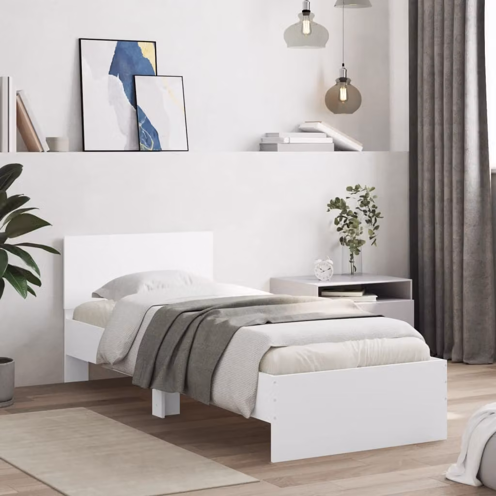 vidaXL Giroletto con Testiera in Legno Multistrato Bianco, L/P/H: 90 x 190 cm
