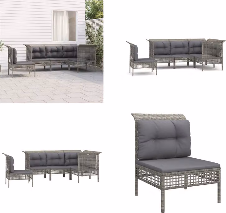 vidaXL Set salotto da giardino 5 pezzi con cuscini in poly rattan grigio - Set salotto da giardino - Set salotto da giardino - Set arredamento da giardino