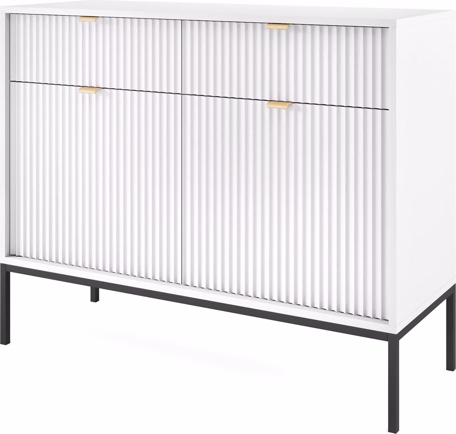 Masseno Comò STELLARE 104 cm Credenza con 2 cassetti e 2 ante per soggiorno camera da letto Moderno 104x39x83 cm Bianco / Bianco
