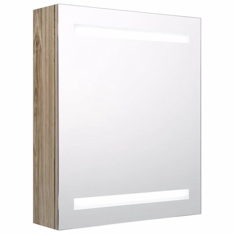 Armadietto Bagno con Specchio e LED Rovere 50x14x60 cm