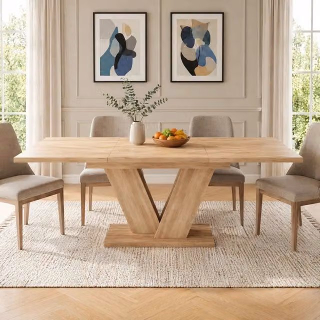 Tavolo da pranzo allungabile ULEVR 140/180x80 cm in MDF effetto rovere con gambe a V in metallo