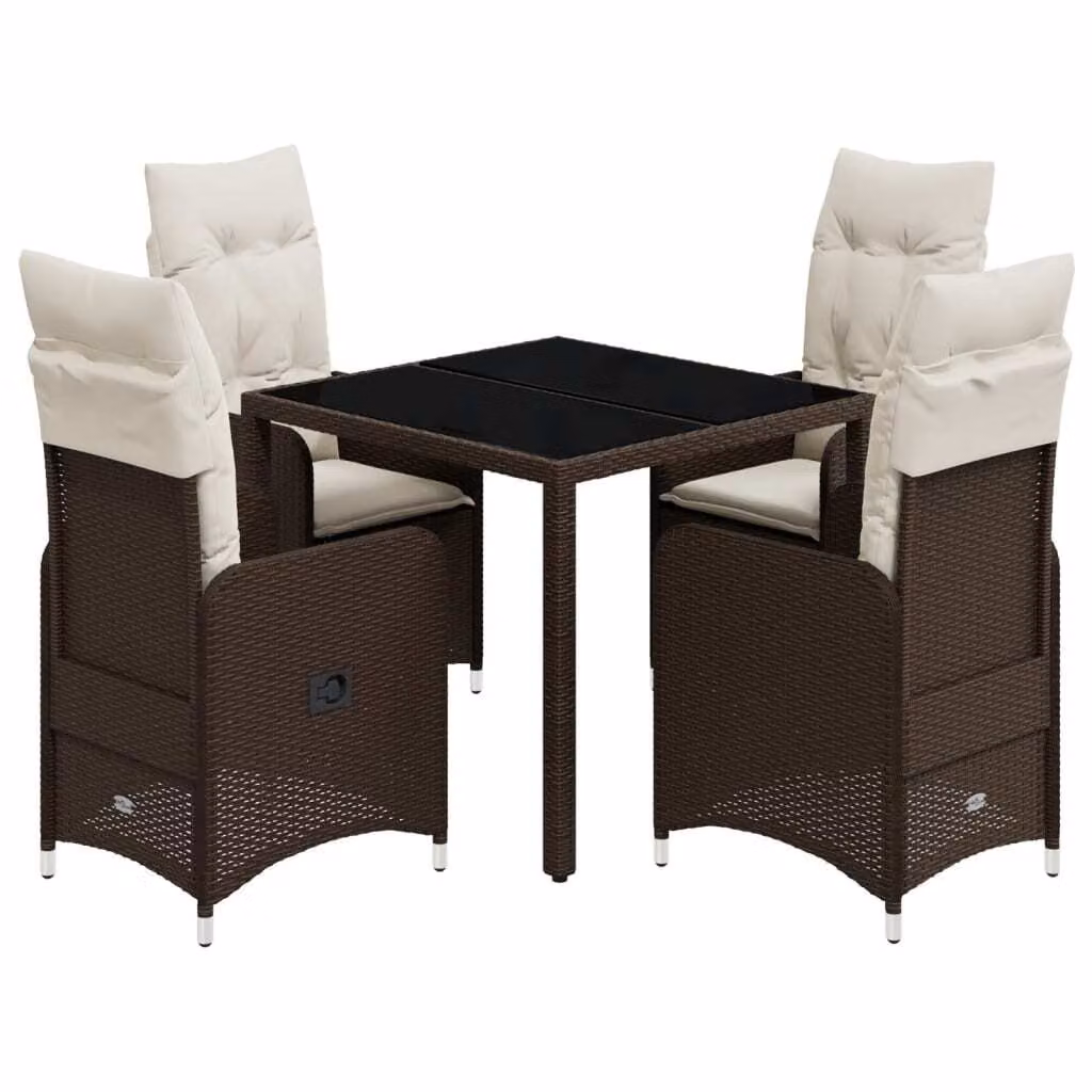 Set Bistrò da Giardino 5 pz con Cuscini in Polyrattan Marrone