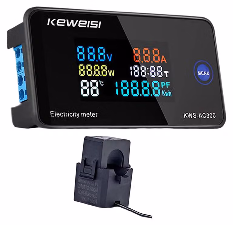 Contatore di energia digitale AC300-100A, 0-100A, 50-300V, con display LCD