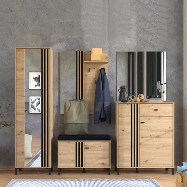 Apia Mobile da Ingresso con Specchio DMORA, Marrone Rovere Nodi, L: 193 cm, P: 55 cm, H: 40 cm