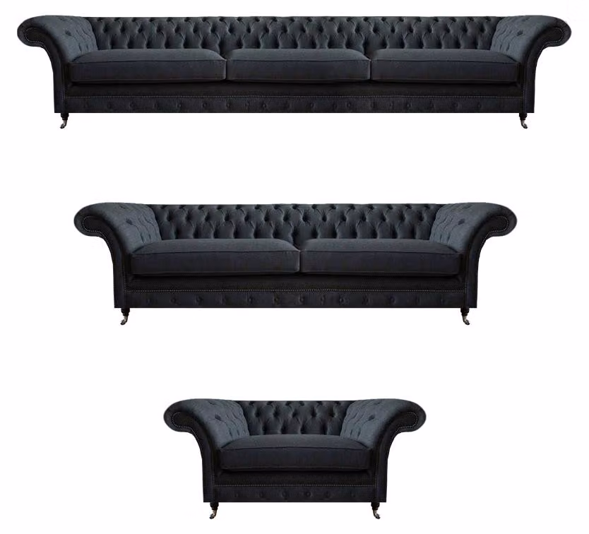 Schwarze Chesterfield Sofagarnitur Moderne Sitzmöbel Wohnzimmer Couchen