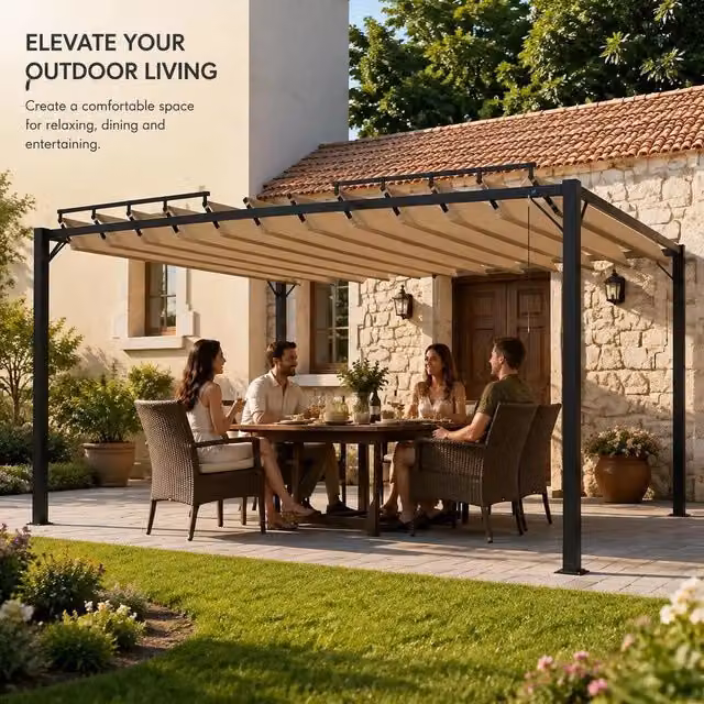 Pergola With Louvered Roof 3x4 M Taupe Fabric And Aluminium