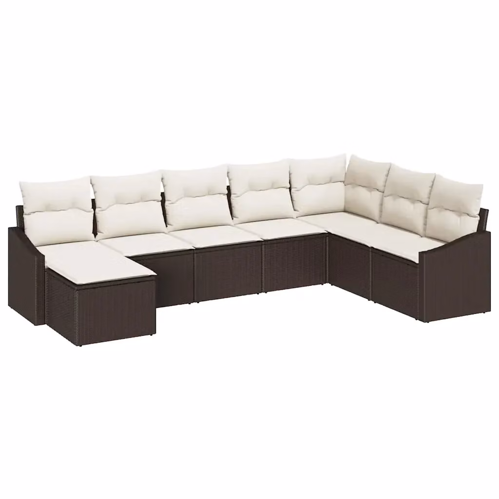 Set di divani da giardino vidaXL 8 pezzi in rattan marrone con cuscini beige e struttura in acciaio rivestito – 2