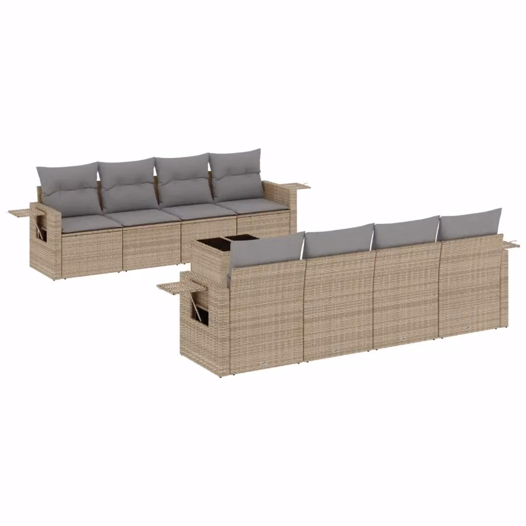 Set Divano da Giardino vidaXL 9 pz in Polyrattan con Cuscini Beige e Tavolino per Terrazza o Giardino – 2