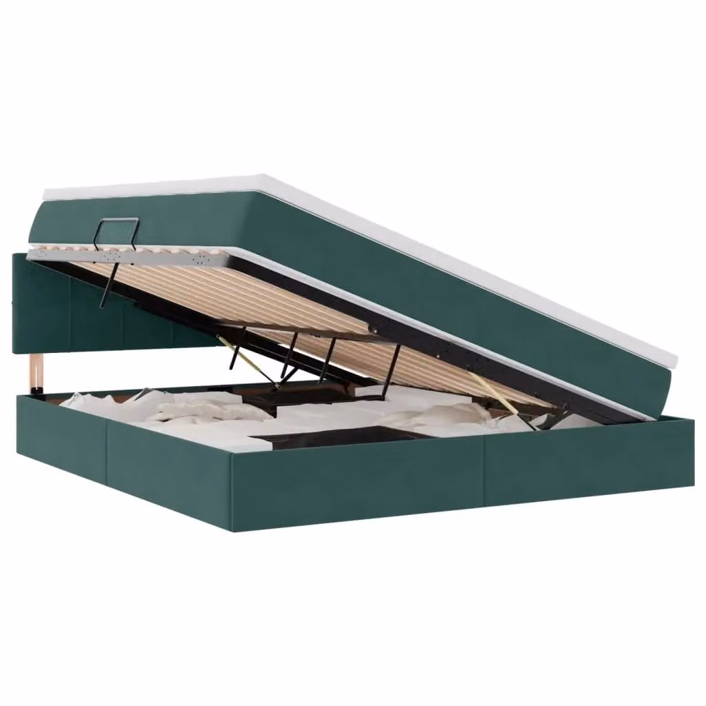 Letto con contenitore e illuminazione LED vidaXL in velluto verde scuro L/P/H: 160 x 200 x 204 cm – 2