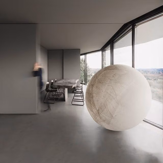 Lampada da terra Moon di Davide Groppi, colore bianco, con tecnologia LED dimmerabile e design minimalista in carta e PVC