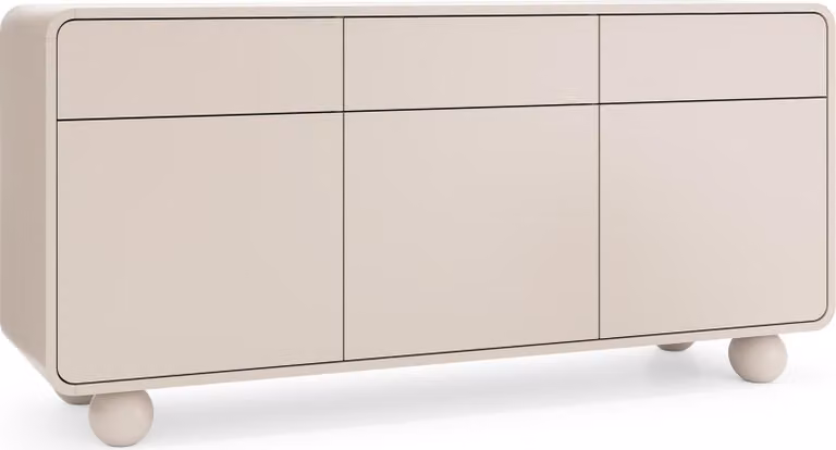 Masseno cassettiera TONDO 160 cm credenza con 3 cassetti e 3 ante per soggiorno camera da letto moderna 160x39x75 cm cashmere / cashmere