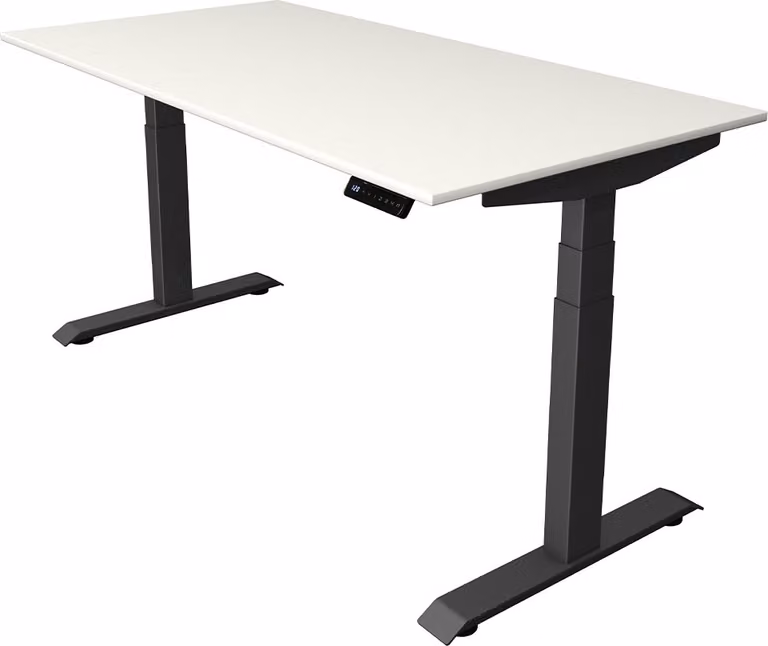 Scrivania Kerkmann Move 4 regolabile elettricamente in altezza, bianca, rettangolare, con base a T grigia, 160,0 x 80,0 cm