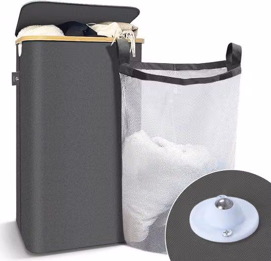 Cesto portabiancheria con coperchio - Cesto pieghevole - 100 L - Grigio