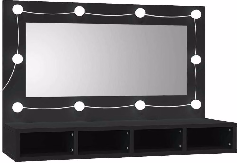 Mobile a Specchio con LED Nero 90x31,5x62 cm
