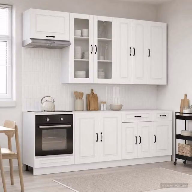 Unità Cucina Moderna vidaXL KALMAR 8 Pezzi Bianco Lucido con Ante in Vetro e MDF
