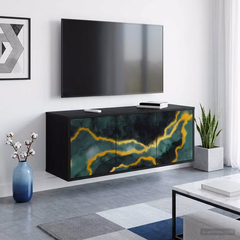 Mobile TV da parete vidaXL WIJHE in legno nero, L 102 x P 33 x H 40 cm