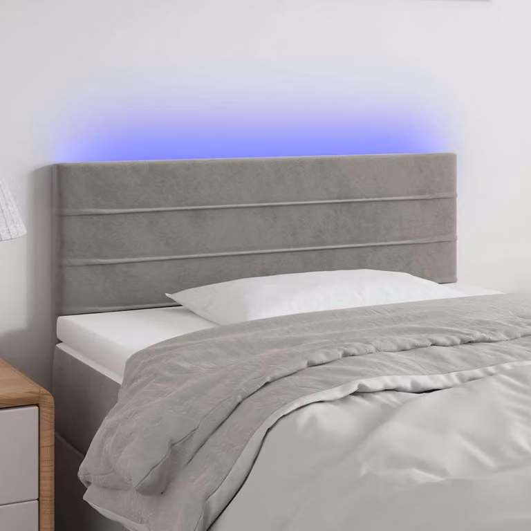 Testiera a LED vidaXL in similpelle grigio con porta USB, L: 90 cm, P: 5 cm, H: 78-88 cm