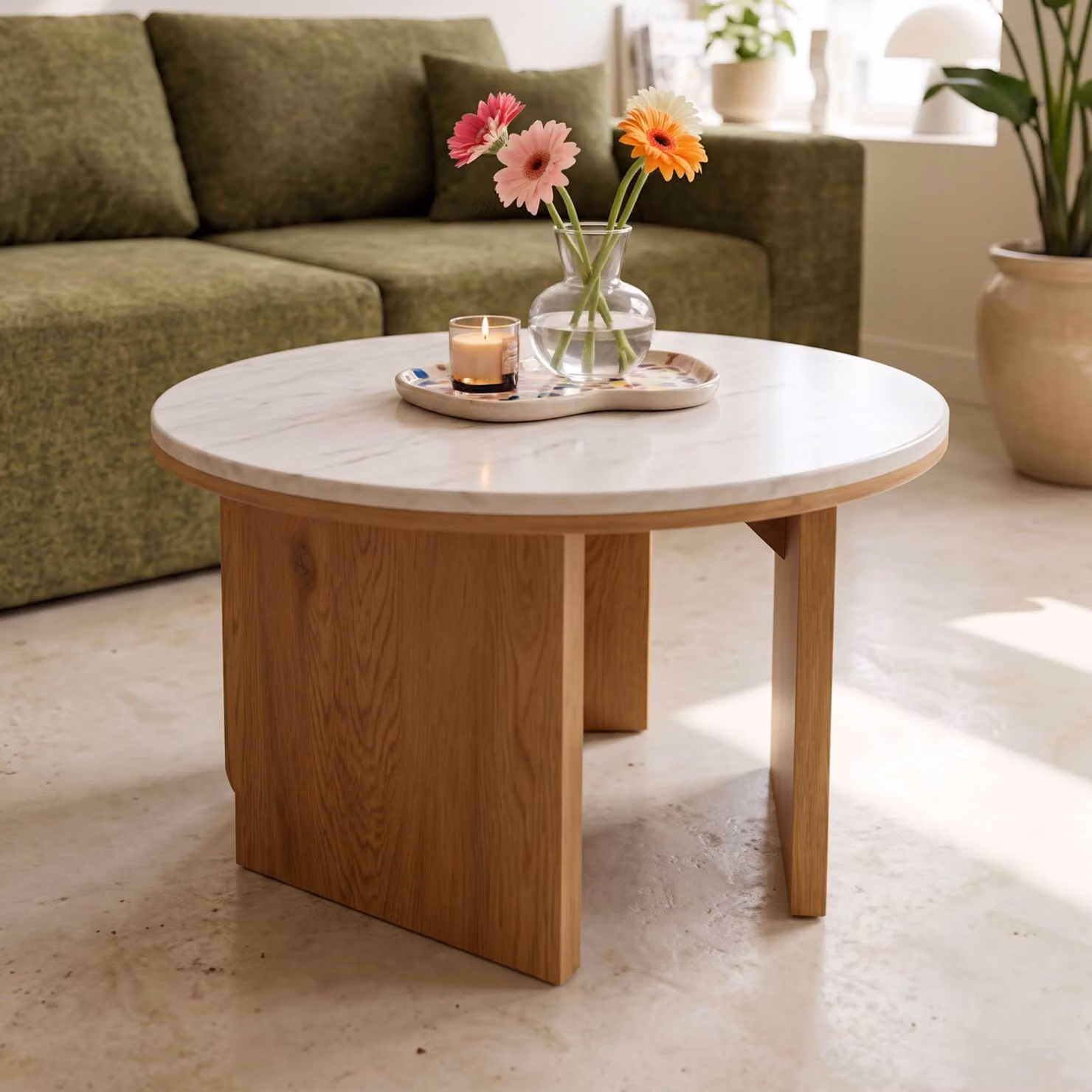 Tavolino rotondo con finitura effetto legno diam 80 cm legno chiaro - Oviala Bonny