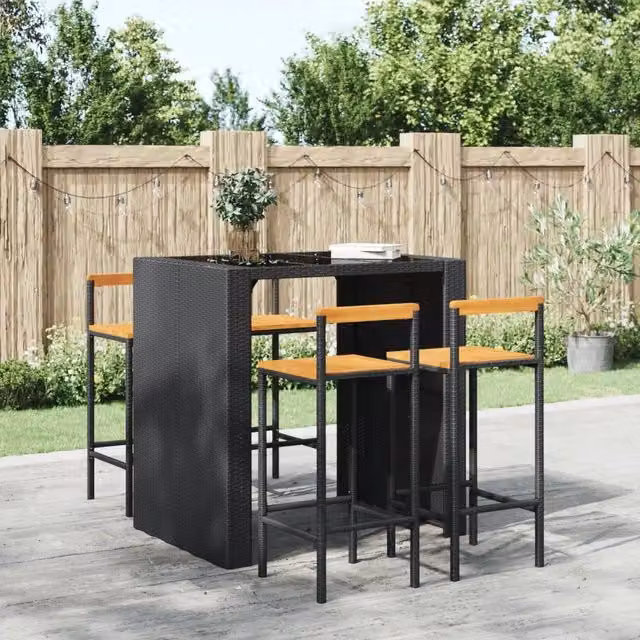 Set di 4 sgabelli da bar moderni vidaXL in rattan e legno di acacia nero