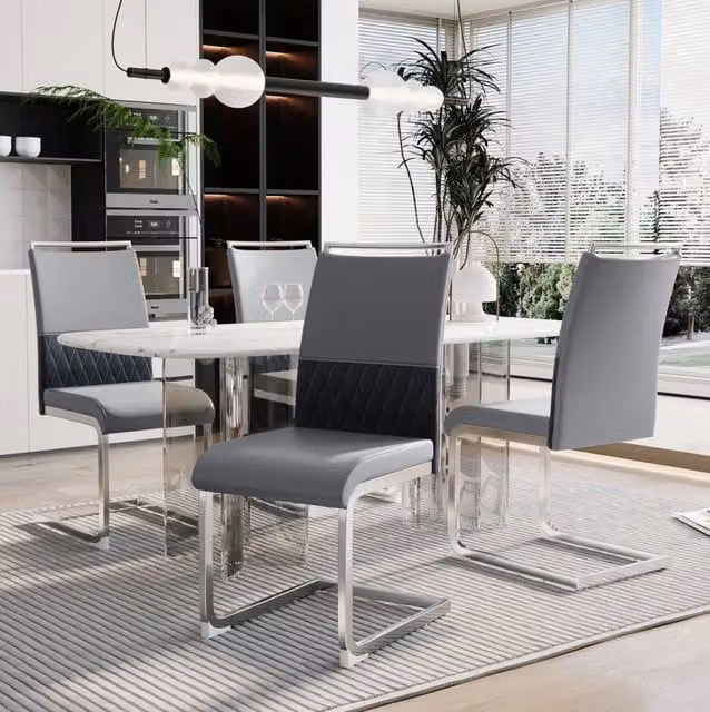 Set di 4 sedie da pranzo 42x48x95 cm grigie in metallo con schienale ergonomico