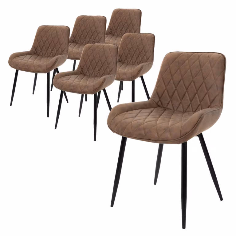 ML-Design set di 6 sedie da pranzo con schienale e braccioli, marrone, seduta in Pelle finta PU, sedia imbottita con gambe in metallo