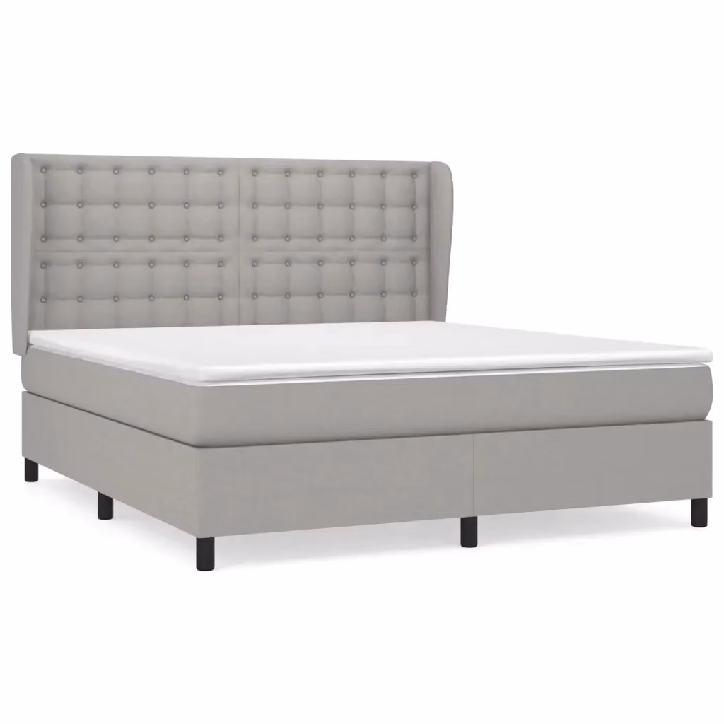 vidaXL Giroletto a Molle con Materasso Ibrido in Tessuto Grigio Chiaro e Bianco, L/P/H: 160 x 200 cm – 2