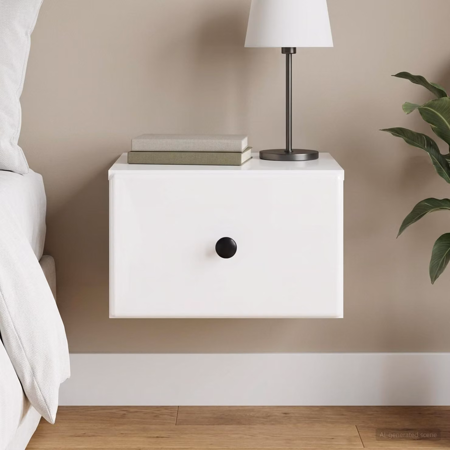 vidaXL Mobiletto da notte a muro Bianco Lucido L: 34,5 cm, P: 33 cm, H: 20 cm