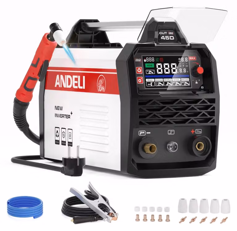 Tagliasaldatura a plasma - CUT-45D LED - Per taglio di metalli - 220 V - 45 A - Accensione ad alta frequenza (HF) - Inverter - Spina europea