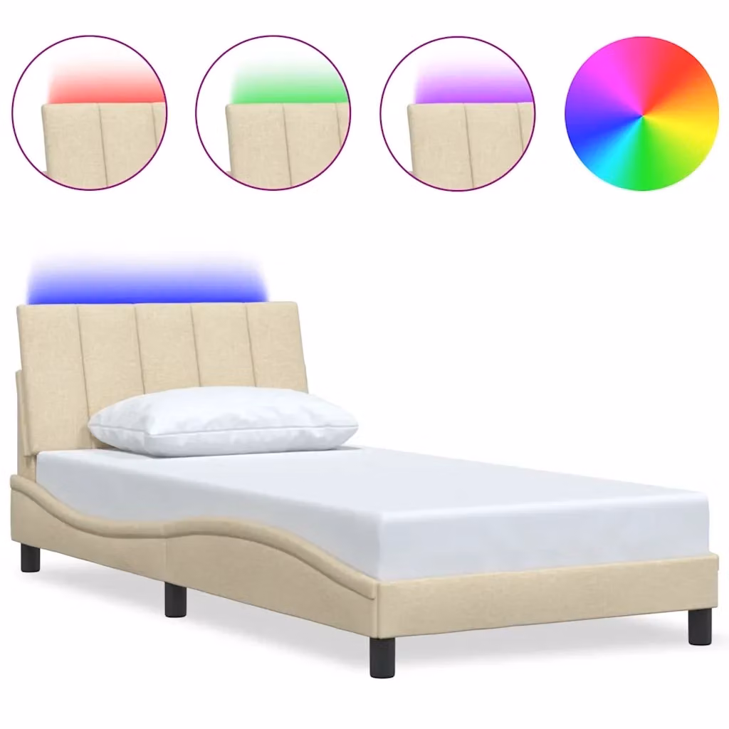 Letto contenitore vidaXL Hanko in tessuto beige con illuminazione sottostante e porta USB, L/P/H: 200 x 100 x 30 cm – 2