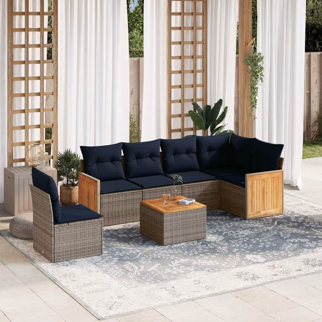 Maison Exclusive - Set divano da giardino 7 pezzi con cuscini, grigio, polyrattan