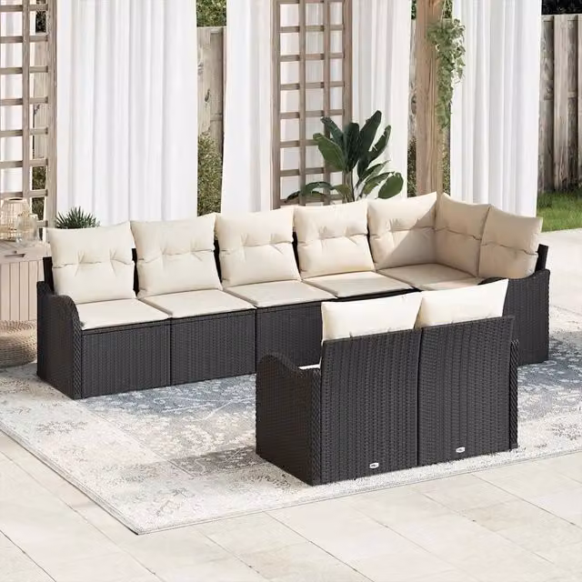 Set Divano da Giardino 8 pz Nero polyrattan 3345747
