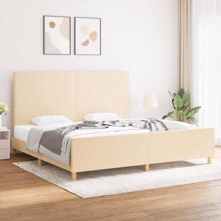 Giroletto vidaXL senza materasso in tessuto beige e legno di larice L/P/H: 200 x 200 x 128 cm
