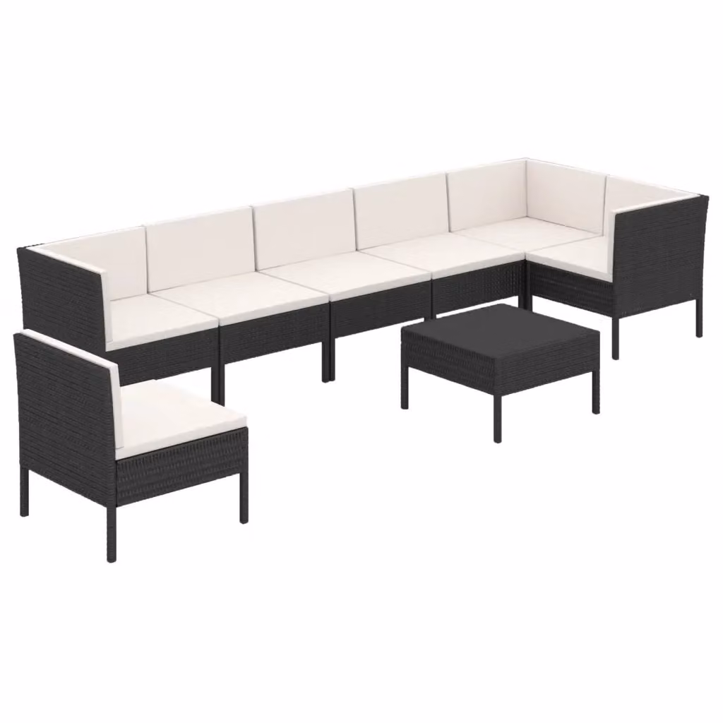 Set di Divani da Giardino vidaXL 8 Pezzi con Cuscini, Struttura in Metallo e Polyrattan Nero e Bianco – 2