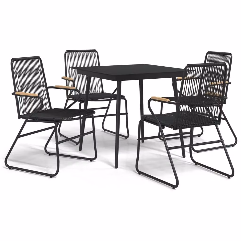 Set da pranzo da giardino moderno vidaXL in polyrattan nero con tavolo in vetro e dettagli in legno e metallo – 2
