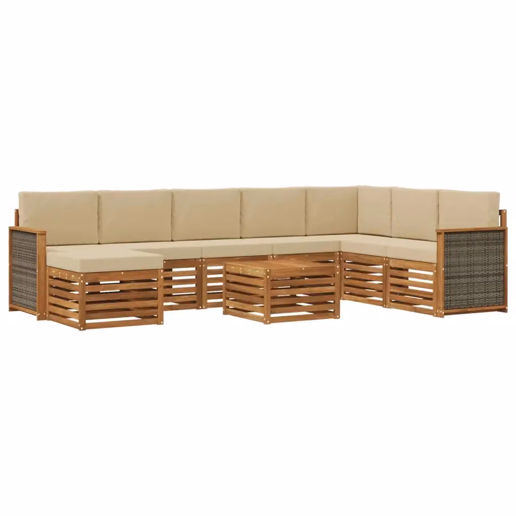 Set di divani da esterno a L vidaXL in legno di acacia beige con 7 pezzi e cuscini inclusi – 2