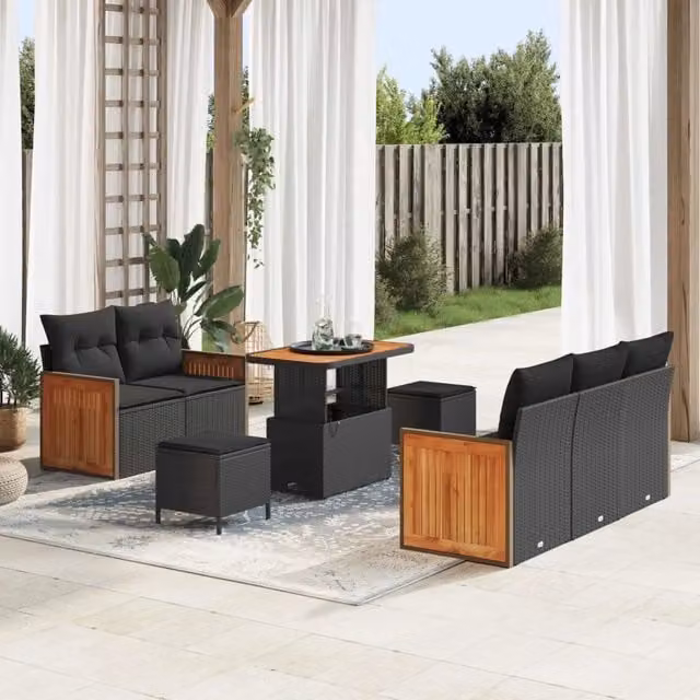 Set Divano da Giardino 8 pz 7-Numero di posti Nero 3363249