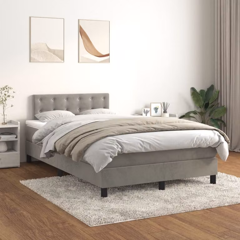 vidaXL Letto a Molle con Materasso in Velluto Grigio Chiaro L: 120 cm, P: 200 cm