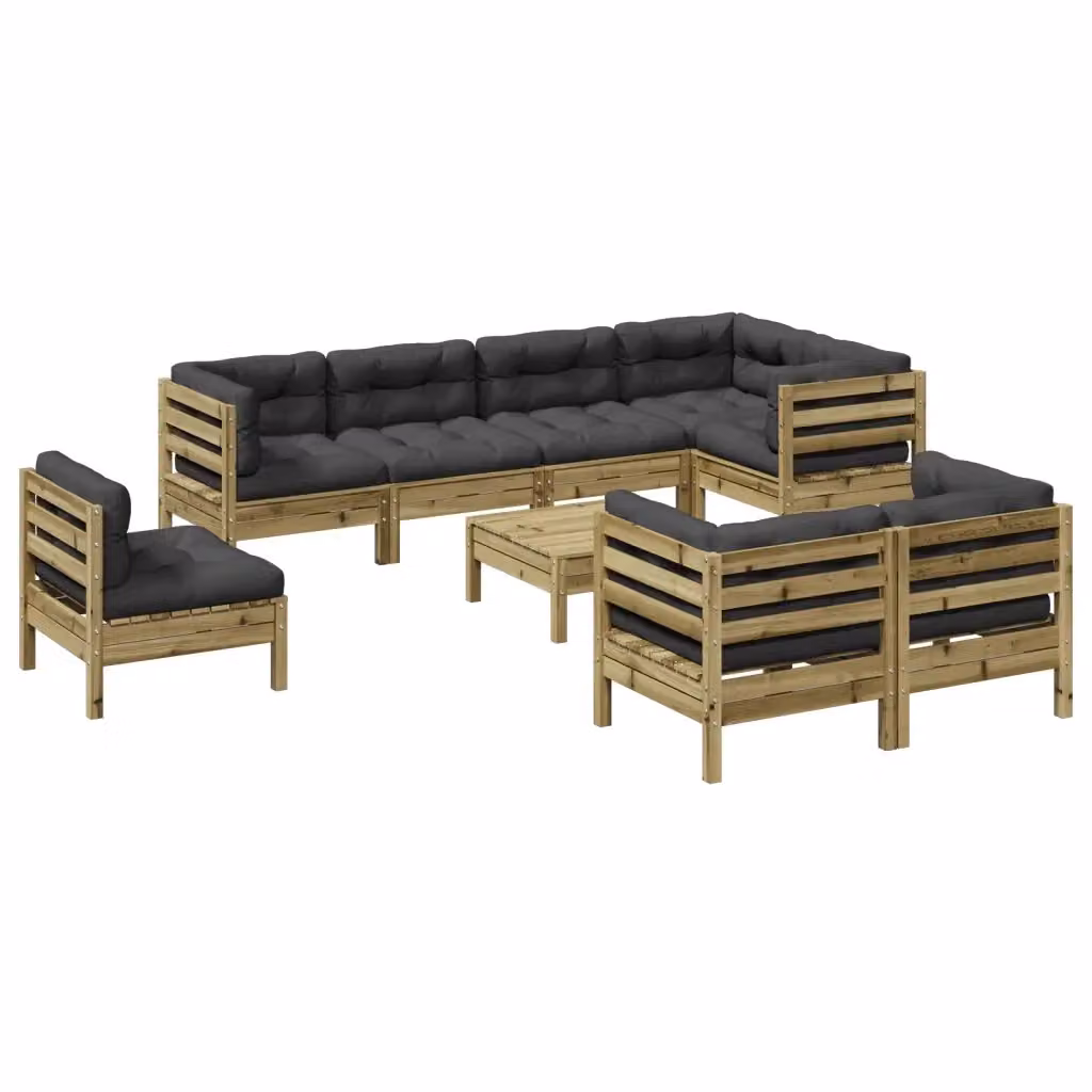 Set di Divani da Giardino vidaXL in Legno di Pino Trattato con Cuscini, 9 Pezzi, Grigio Antracite – 2