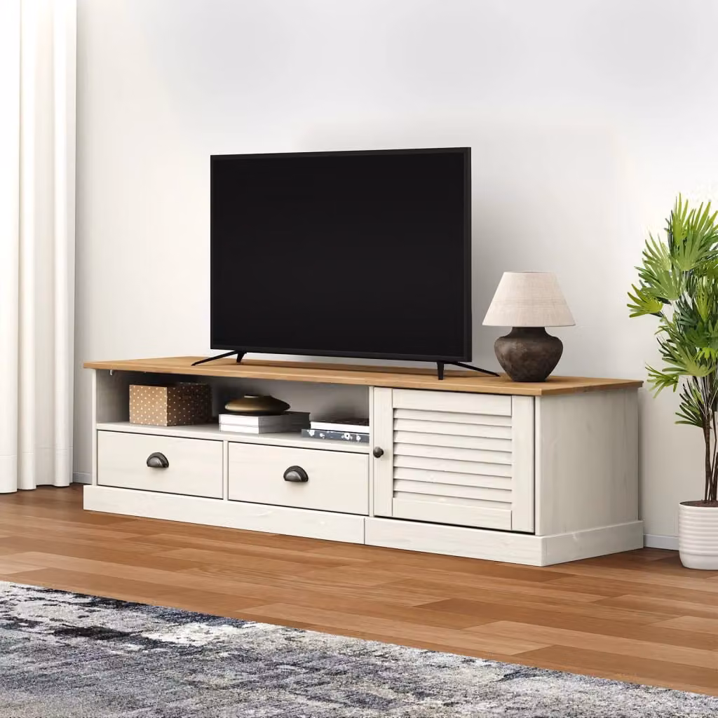 vidaXL Mobile Porta TV VIGO Bianco in Legno di Pino con Ruote L/P/H: 156 x 40 x 40 cm