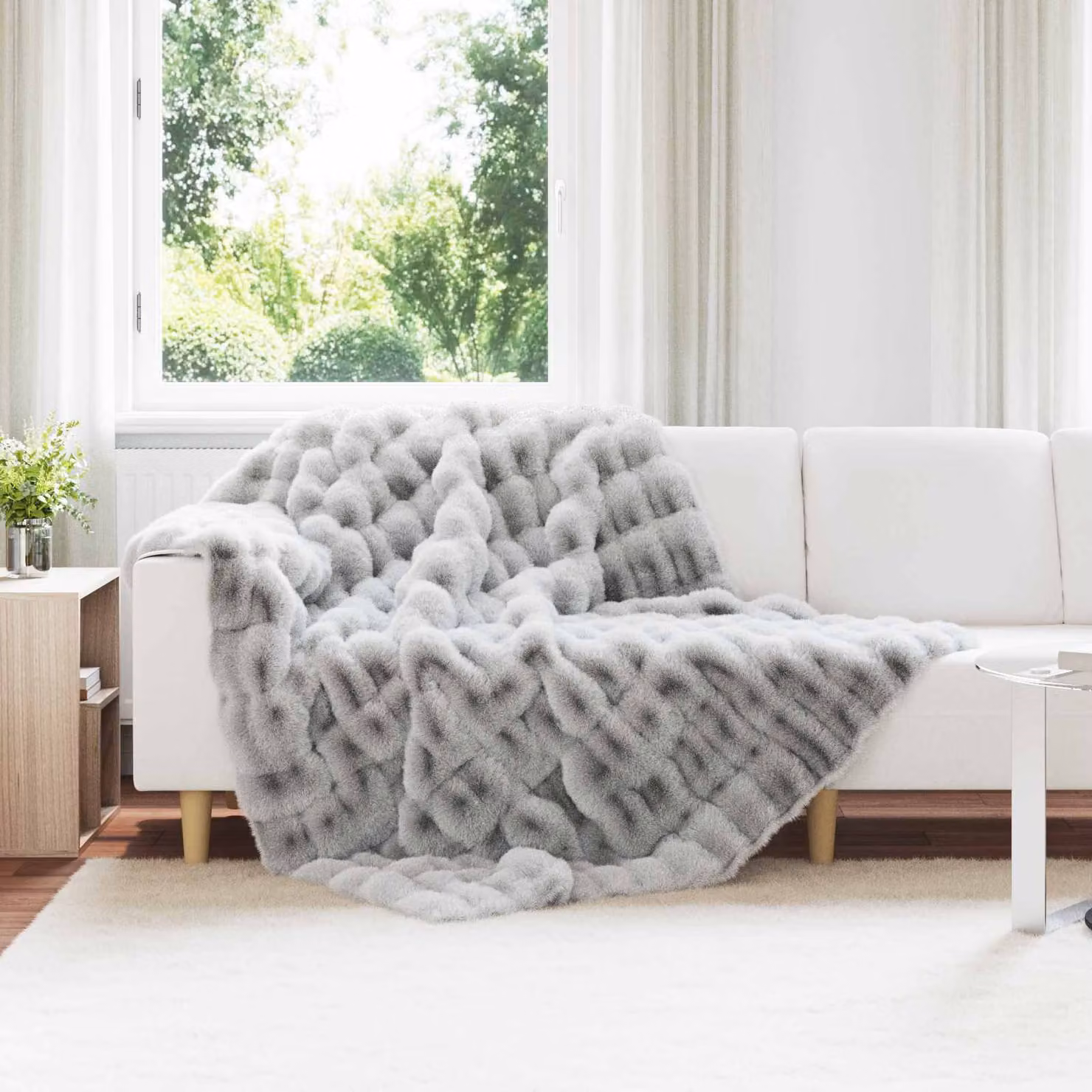 Coperta antiscivolo vidaXL in ecopelliccia di coniglio Olite Grigio L: 220 cm, P: 150 cm