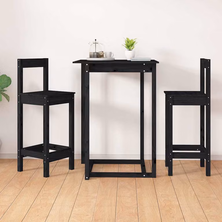 Set di 2 sedie da bar vidaXL in legno massello di pino color nero L 40 cm, P 41,5 cm, H 112 cm