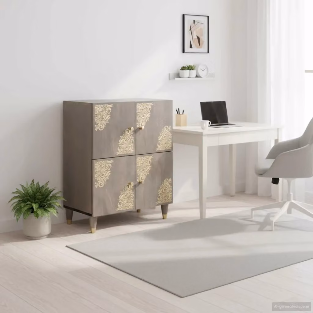 Credenza Buffet in Legno di Mango Massello Grigio e Oro L: 60 cm, P: 33 cm, H: 75 cm – 2