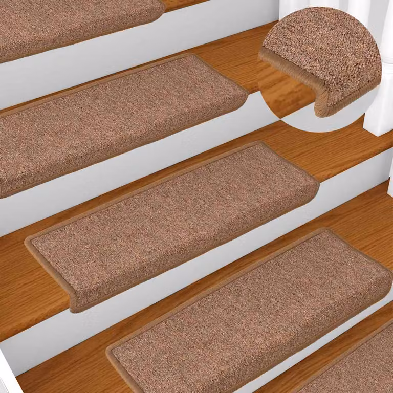 Set di 15 tappetini per scale vidaXL in polipropilene marrone, forma rettangolare, L 65 x P 21 x H 3,5 cm