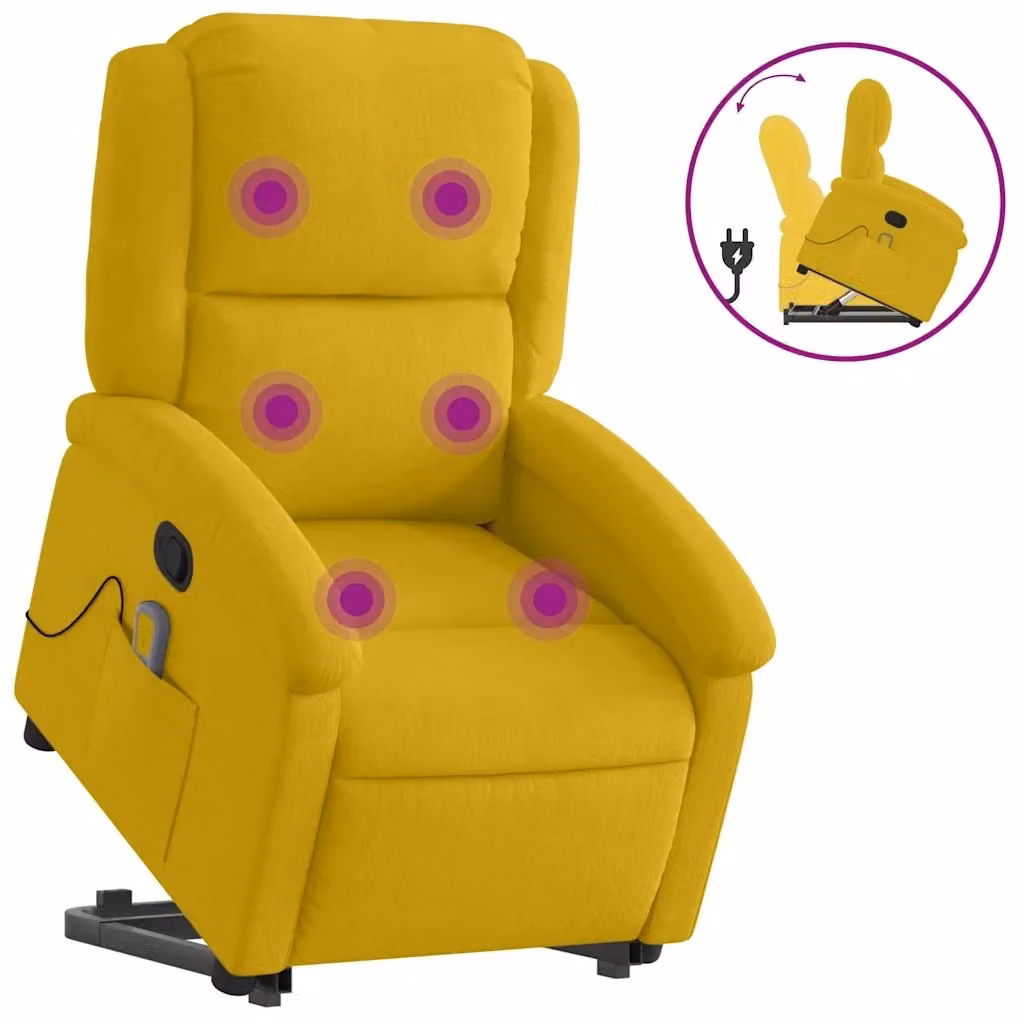 Poltrona Alzapersona Reclinabile vidaXL in Velluto Giallo con Supporto Elettrico per Senior – 2