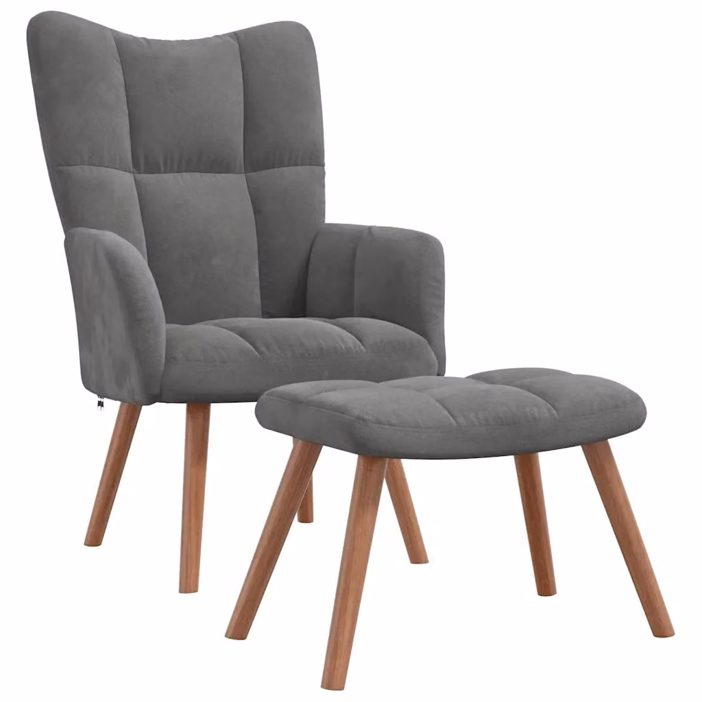 Poltrona Relax con Poggiapiedi MERCATOXL in Velluto Grigio con Struttura Moderna e Imbottitura in Schiuma – 2