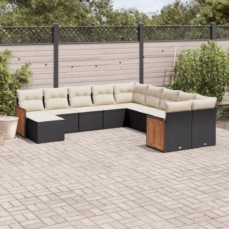 vidaXL Set Divani da Giardino 11 pz in Polyrattan Nero con Cuscini e Rivestimenti Rimovibili