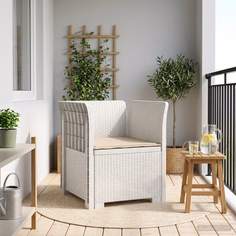 Poltrona a 1 Posto con Cuscino vidaXL in Effetto Rattan Bianco per Giardino e Balcone